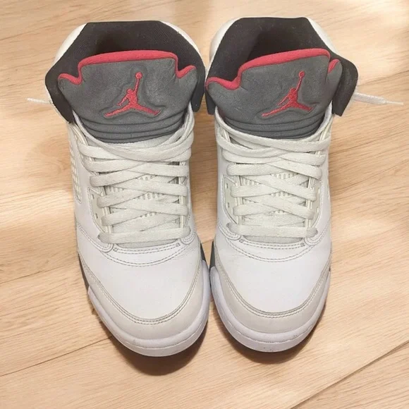 Air Jordan Retro 5 Cement Sneakers White and Gray with Red Accents - Picture 2 of 7